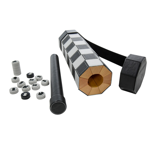 Portable Beech Wood Leather Checkers Travel Game Backgammon Roll Up Set 