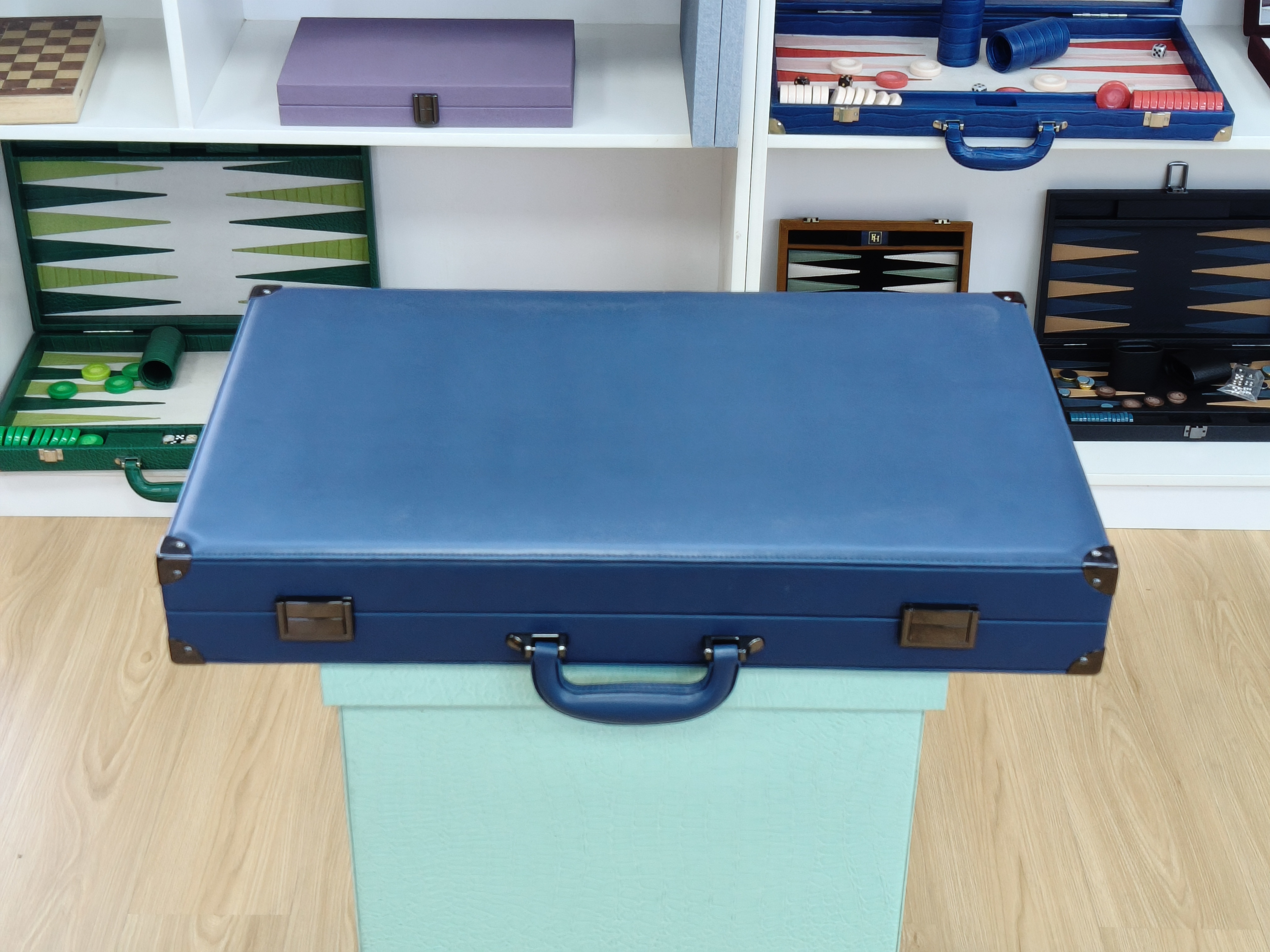 Modern Blue Leather Backgammon Set with Bold Contrast Board | Custom OEM Supplier