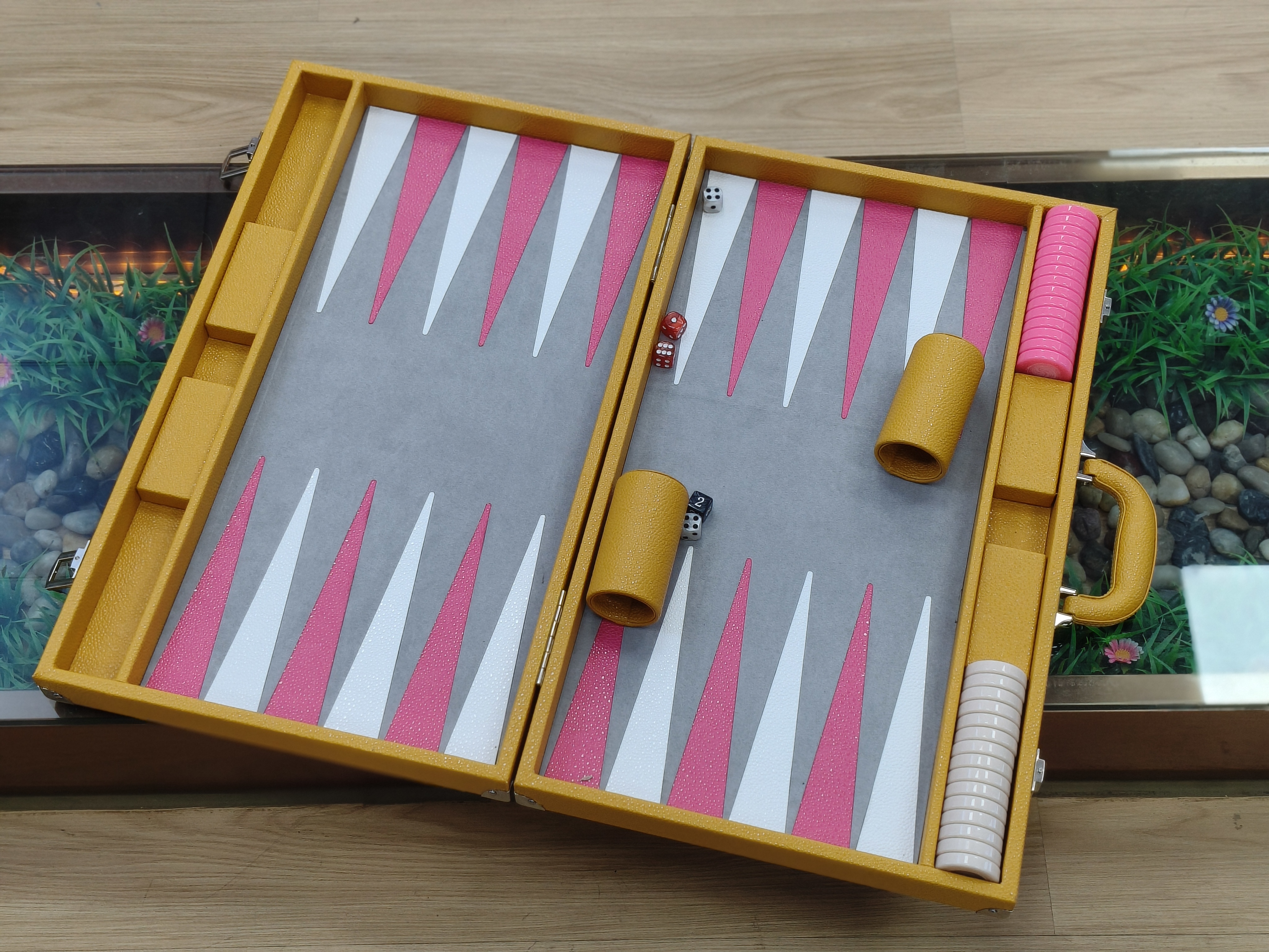 Handcrafted High-End Yellow Leather Backgammon Set Luxury Folding Board for Wholesale & Custom Gifts