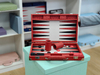 Custom PU Leather Backgammon Set Luxury Board Game Case with Handle Red Black Classic Design