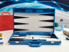 Professional folding backgammon board with smooth playing surface and chips storage
