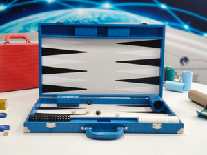 Professional folding backgammon board with smooth playing surface and chips storage