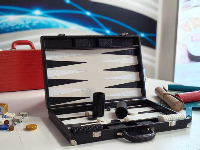 black crocodile texture leather backgammon set minimalist luxury suitcase