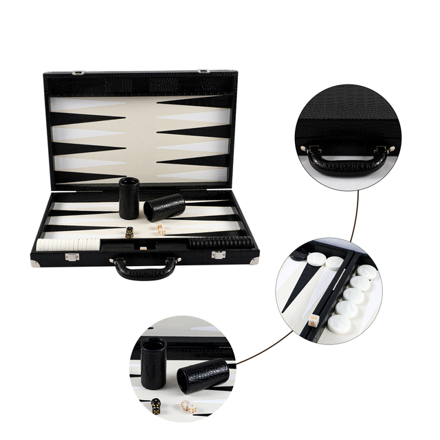 Handcrafted Backgammon Set with Alligator Pattern And Premium Checkers And Dice Leather Folding Backgammon Board
