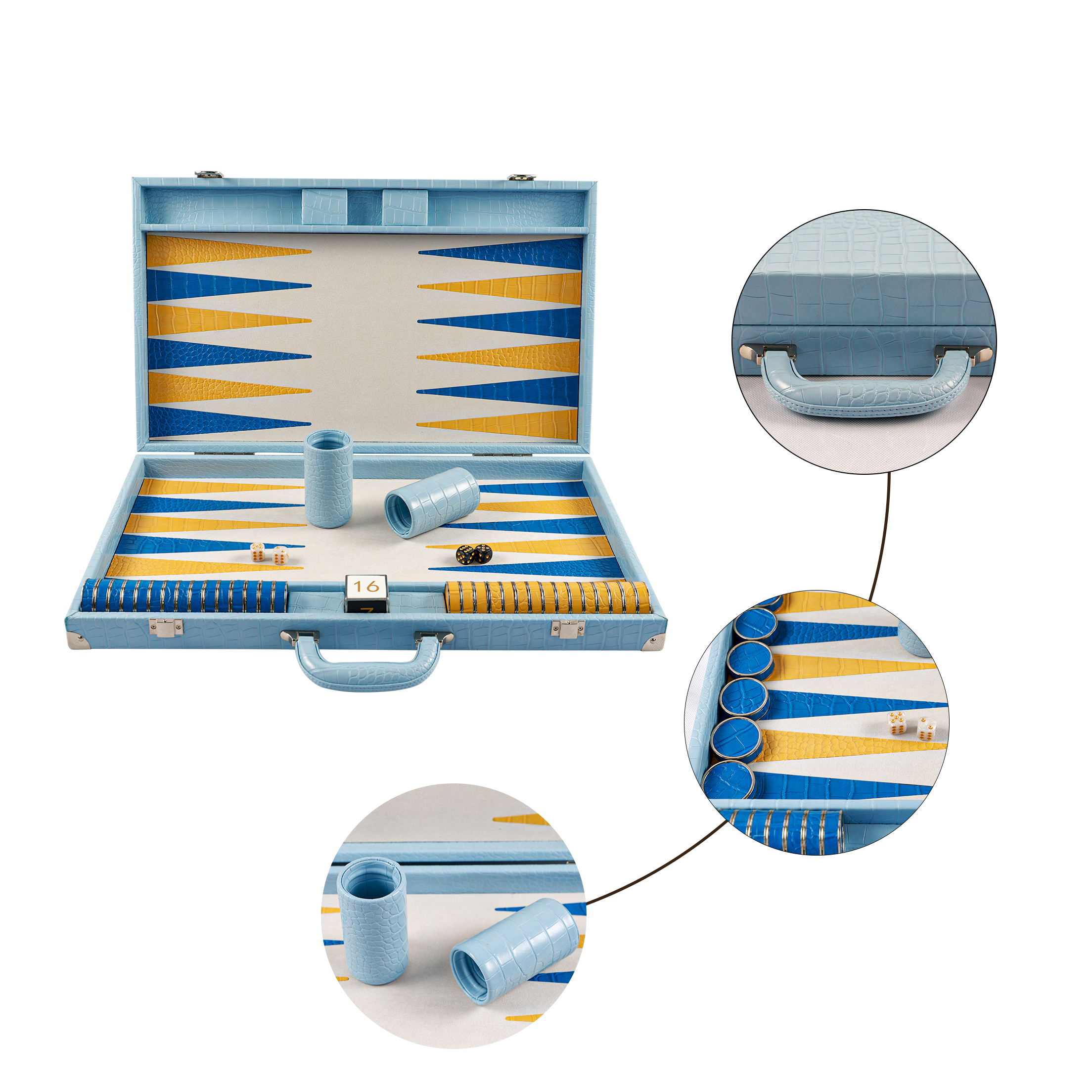 Backgammon Set with Premium Checkers And Dice Leather Folding Backgammon Board