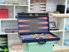 Modern Blue Leather Backgammon Set with Bold Contrast Board | Custom OEM Supplier