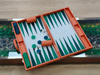 Orange Ostrich Texture Backgammon Set with Green Playing Field | Custom Gift & OEM Solution