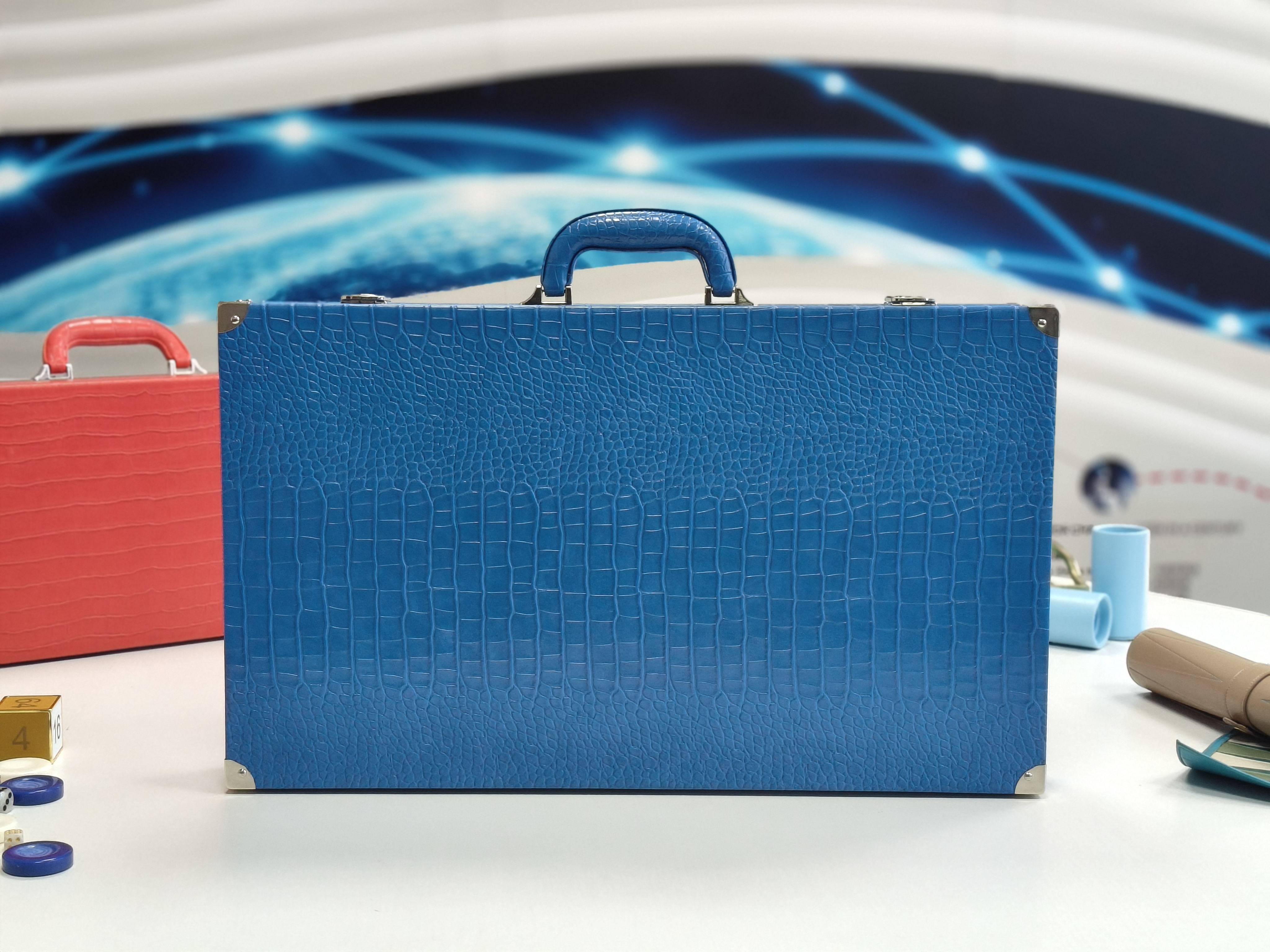 Handmade Luxury Crocodile Pattern Leather Backgammon Set Professional Folding Portable Board Game Case