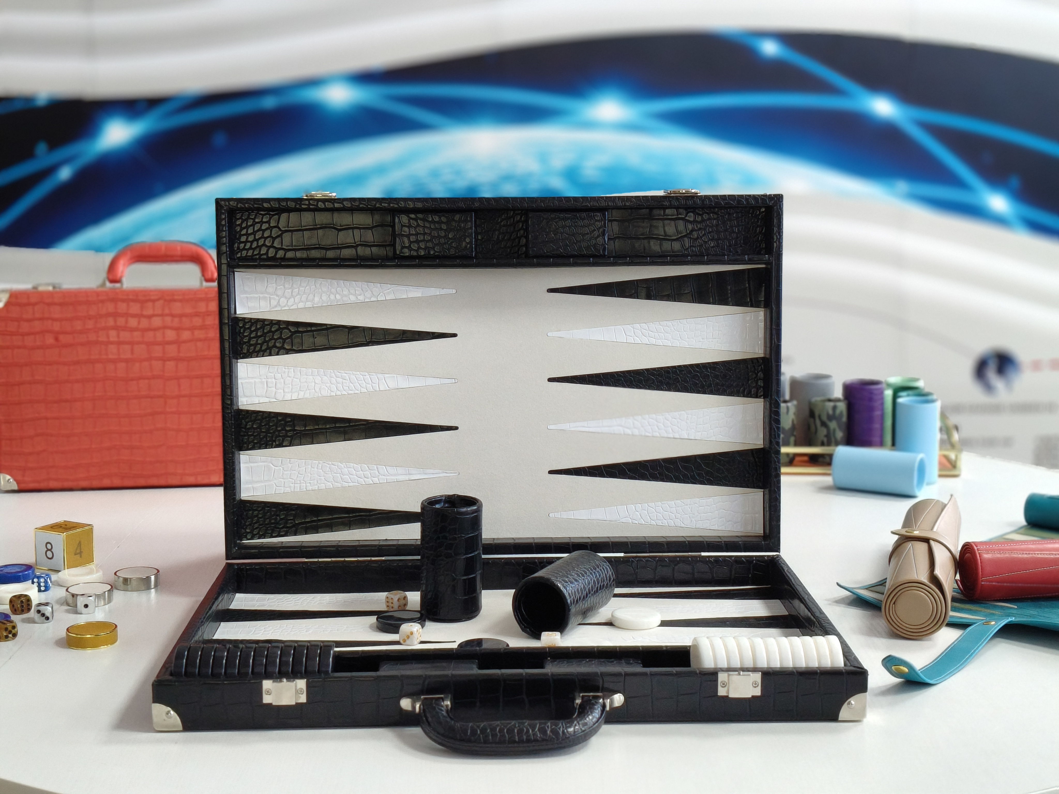 black crocodile texture leather backgammon set minimalist luxury suitcase