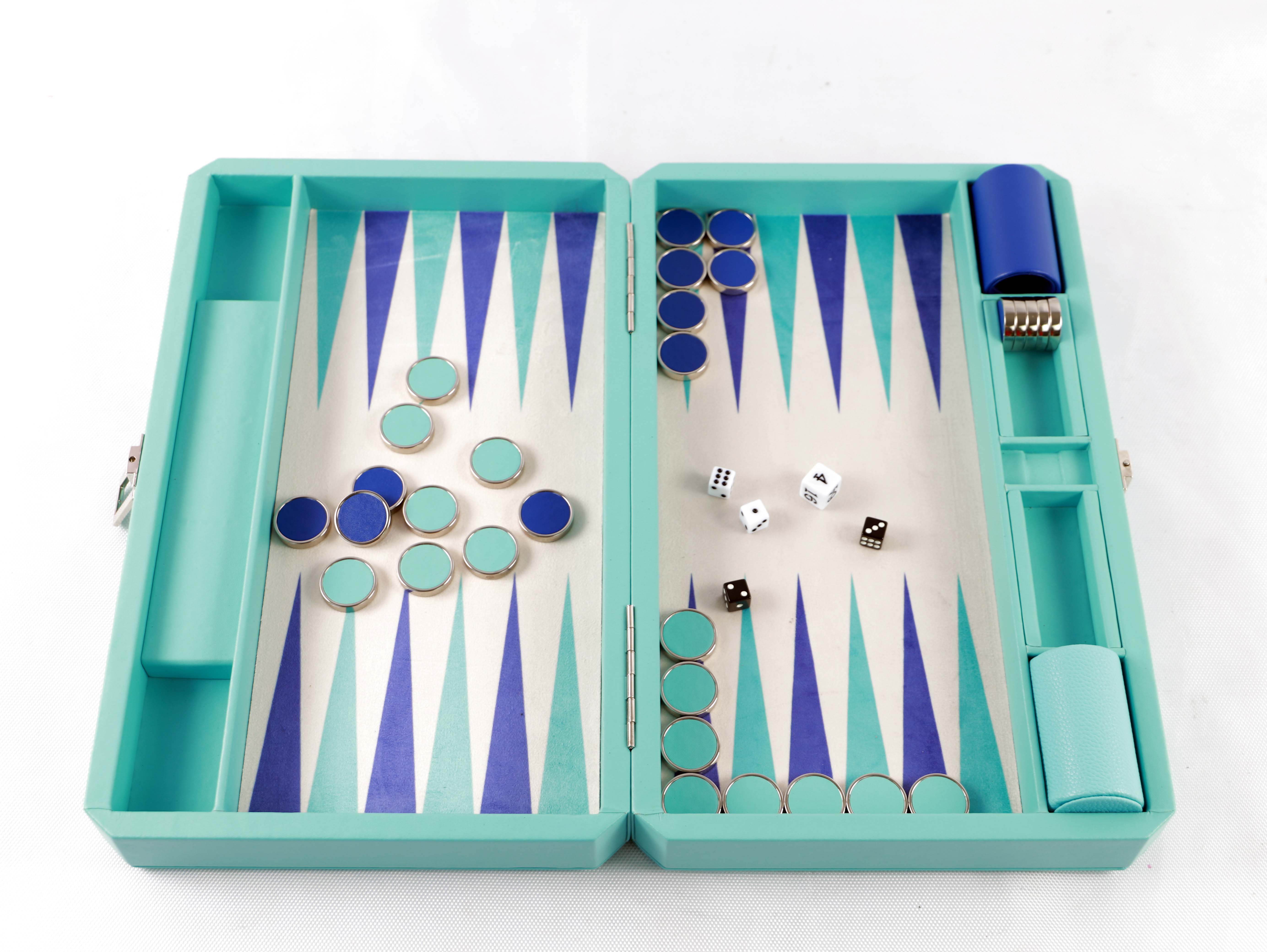 Metal Ring Checker Backgammon in Tiffany Blue Colour