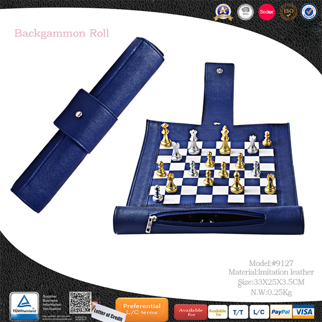 Premium Leather Roll Up Chess Set with Metal Chips