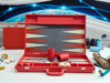 red ostrich texture backgammon set