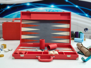 red ostrich texture backgammon set