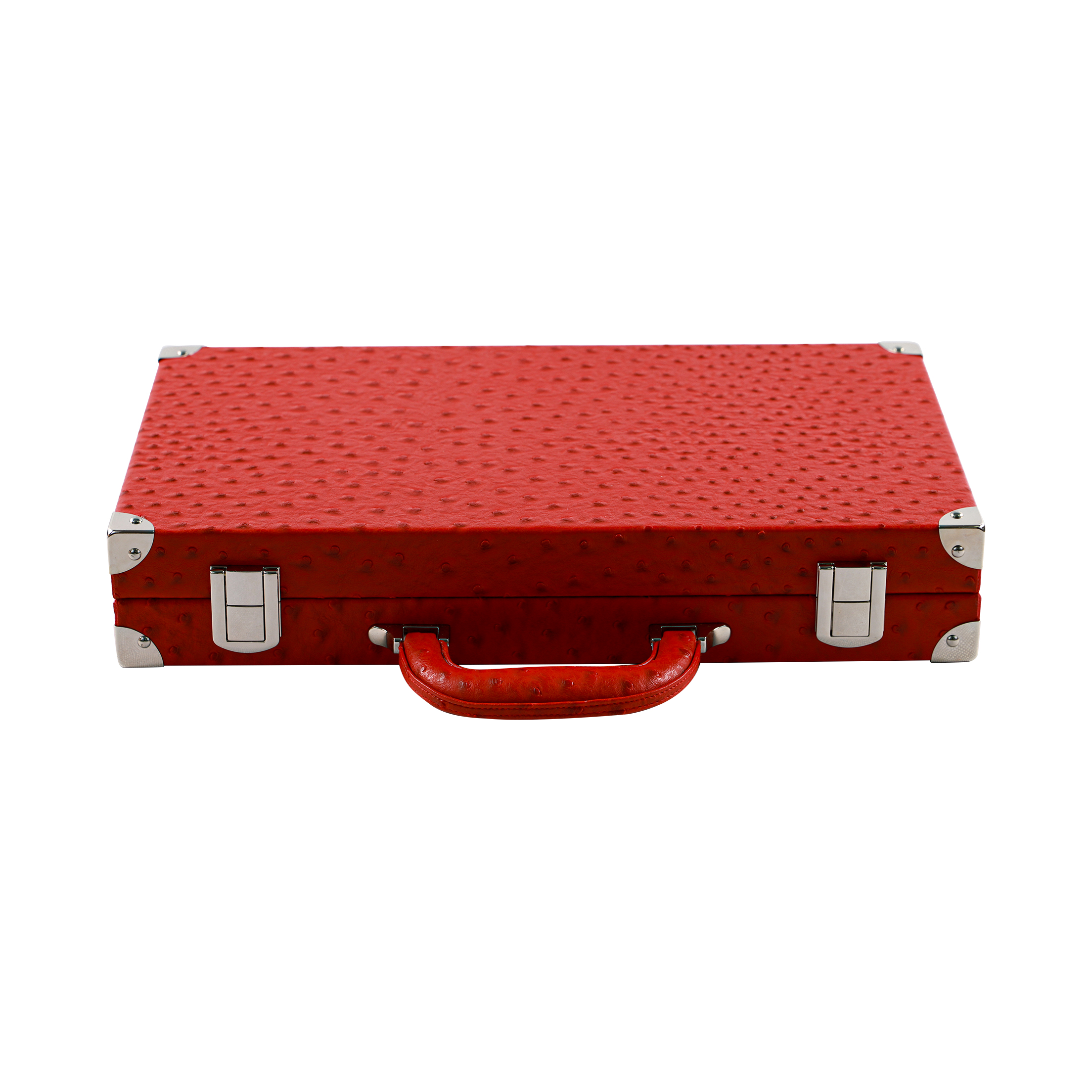 Luxury Vegan Leather Backgammon Set – Red Ostrich Pattern Carry Case - 23inch