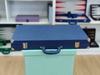 Navy Blue Ostrich-Embossed Leather Backgammon Set - Luxury Handcrafted Folding Board for Corporate Gifts