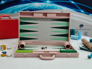 pink leather backgammon suitcase closed elegant gift board game