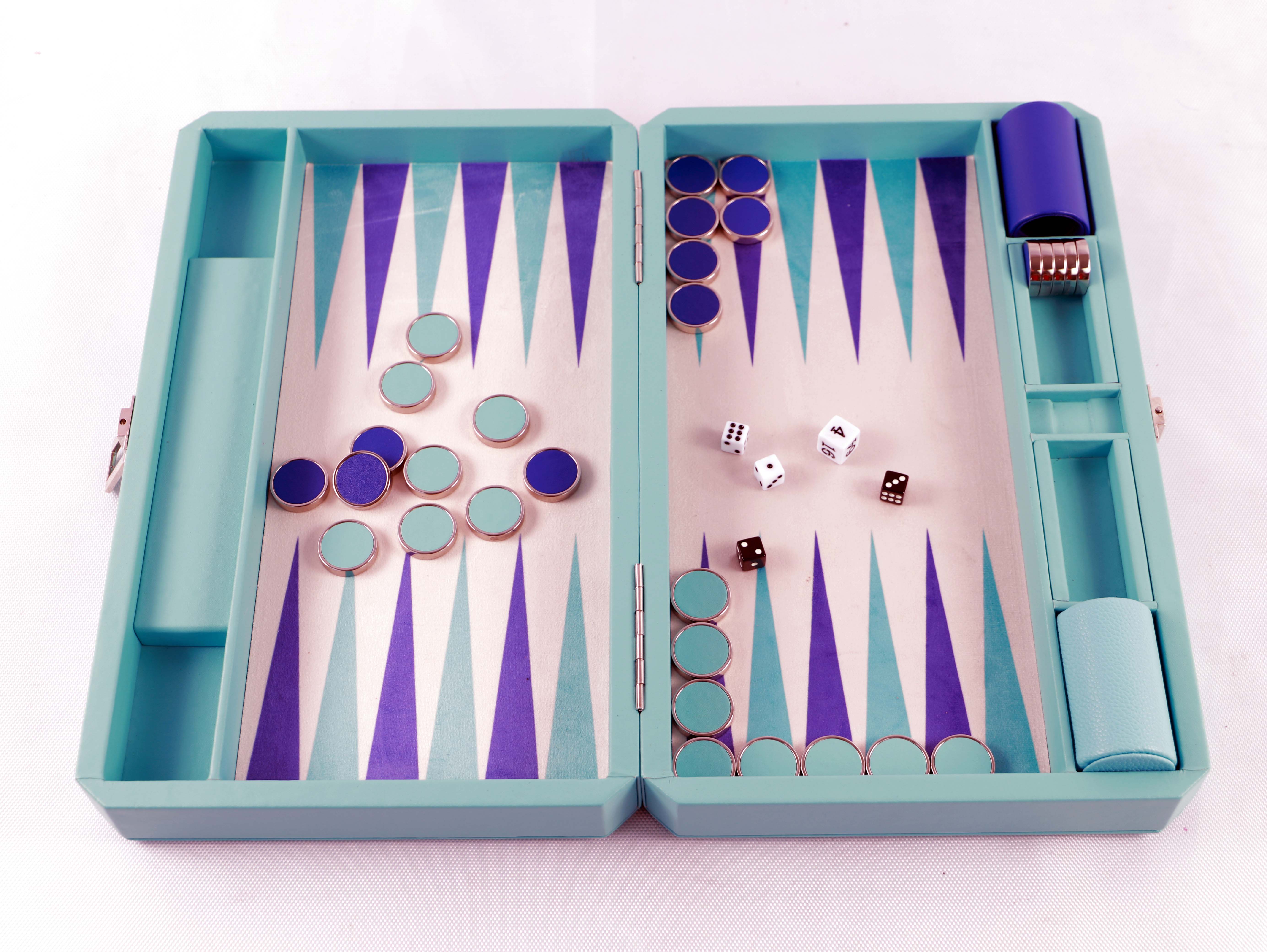 Metal Ring Checker Backgammon in Tiffany Blue Colour