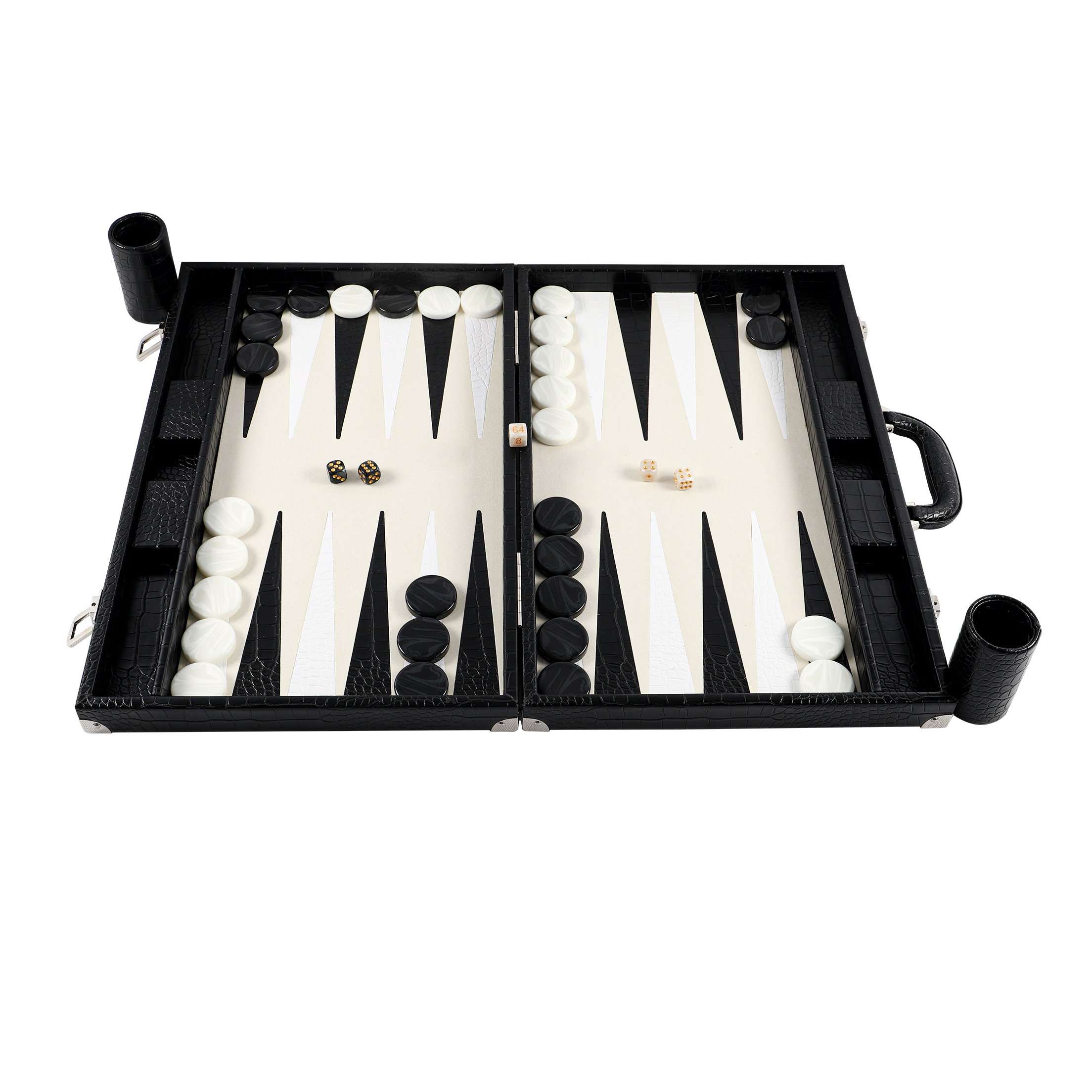 Handcrafted Backgammon Set with Alligator Pattern And Premium Checkers And Dice Leather Folding Backgammon Board