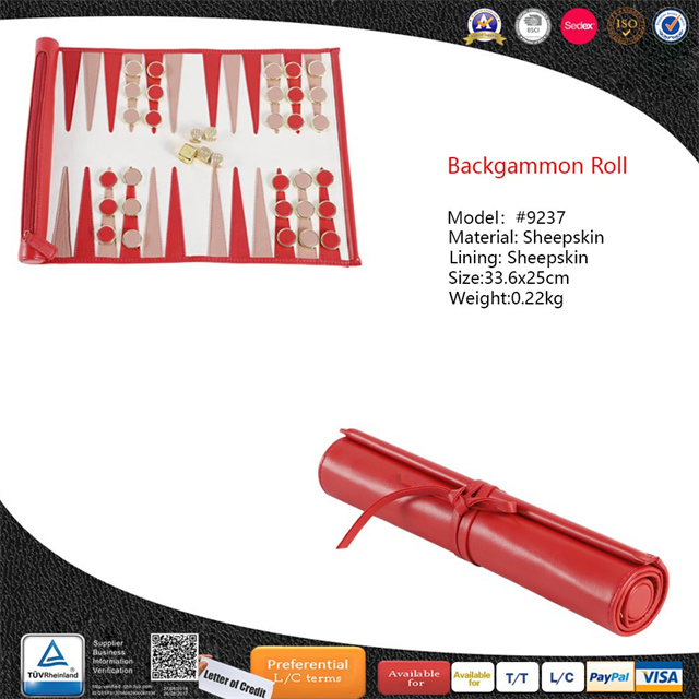 Sheepskin Backgammon Roll Up Set with Metal Dice and Checkers