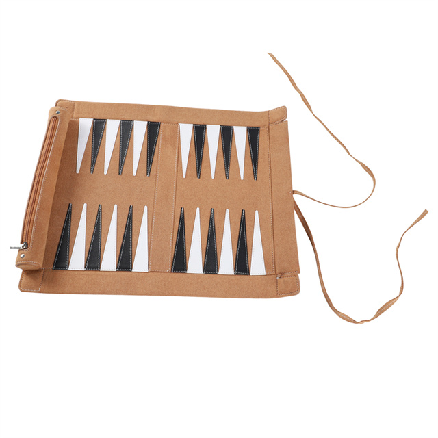 Microfiber Brown Leather Backgammon Roll Up Set