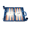 Luxury Blue PU Leather Backgammon Board Set With Handle And Metal Checkers
