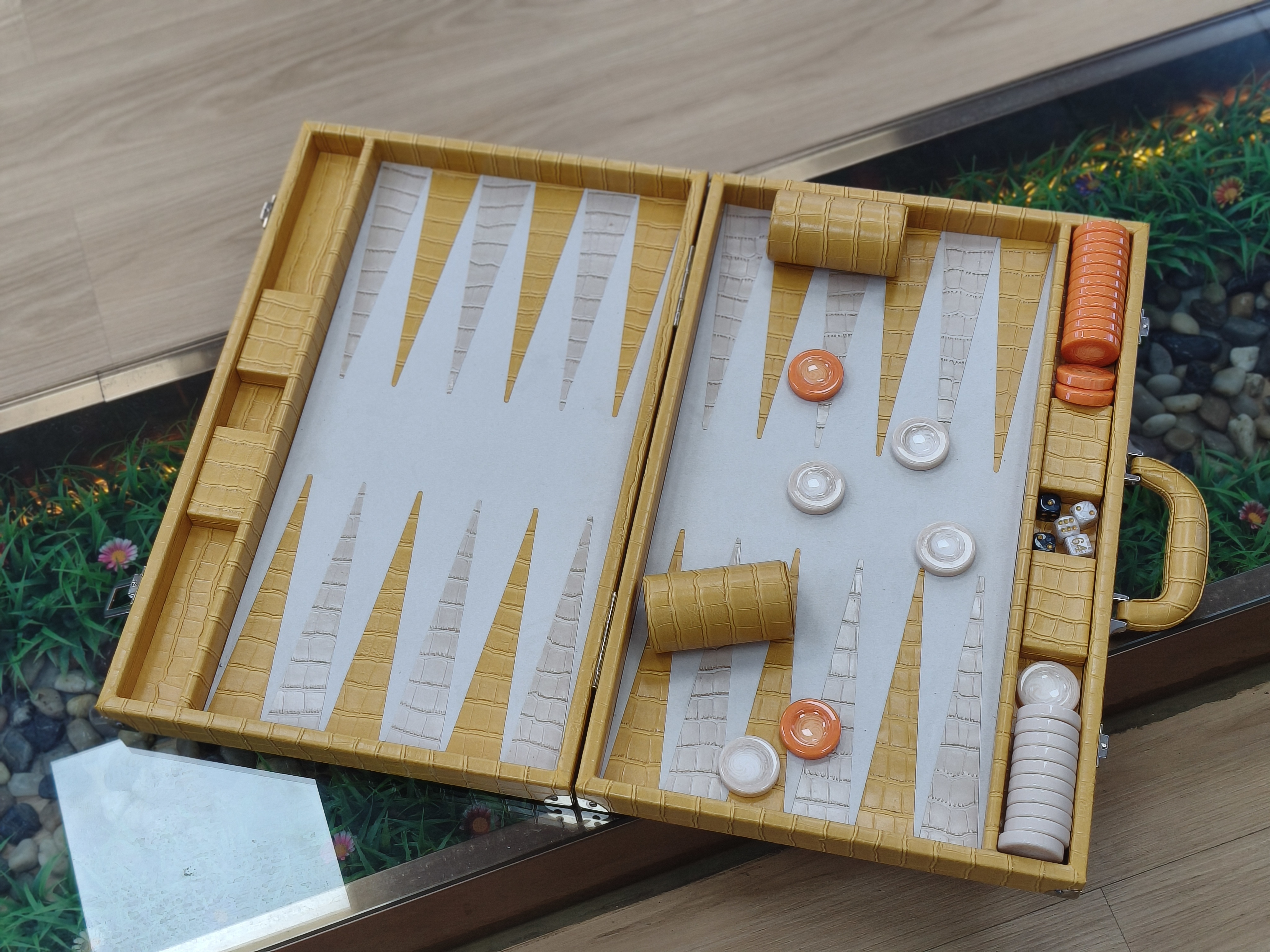 Custom PU Leather Backgammon Set Luxury Board Game Case with Handle Premium Design