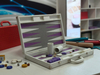 White Leather Backgammon Set with Purple Points – Luxury Travel Backgammon Case