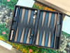 Slim Travel Backgammon Set Leather Zipper Case Portable Folding Game Kit for Business Trips - 16Inch