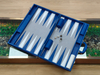 Custom PU Leather Backgammon Board Luxury Blue Suitcase Game Set with Handle