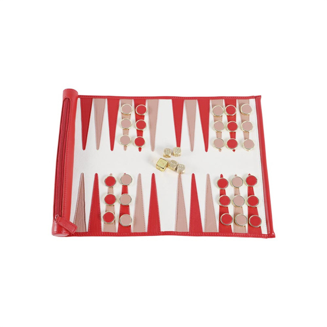 Sheepskin Backgammon Roll Up Set with Metal Dice and Checkers
