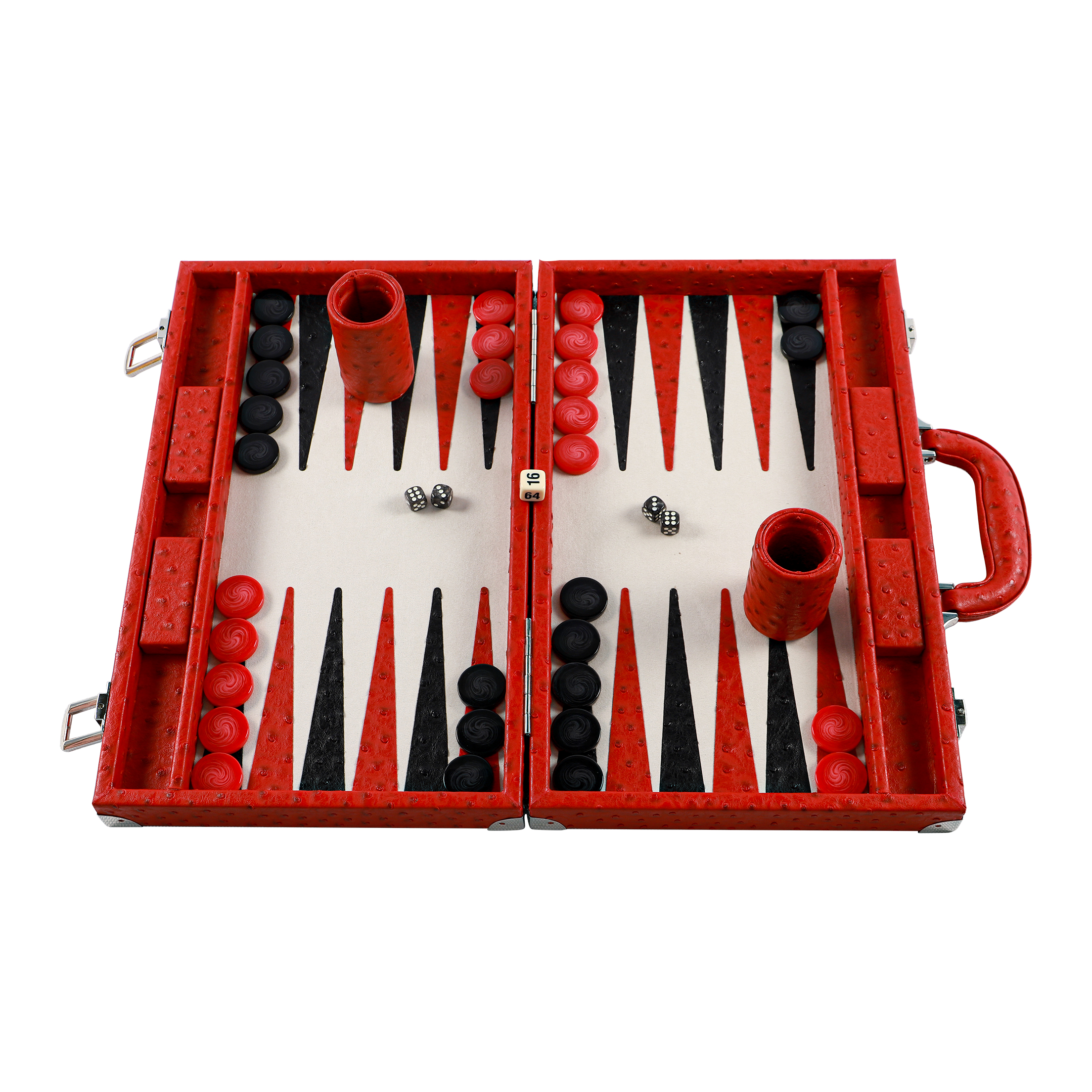 Luxury Vegan Leather Backgammon Set – Red Ostrich Pattern Carry Case - 23inch