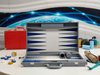 grey backgammon set with blue and white playing field OEM wholesale supplier