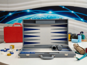 grey backgammon set with blue and white playing field OEM wholesale supplier