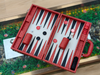Custom PU Leather Backgammon Set Luxury Board Game Case with Handle Red Black Classic Design