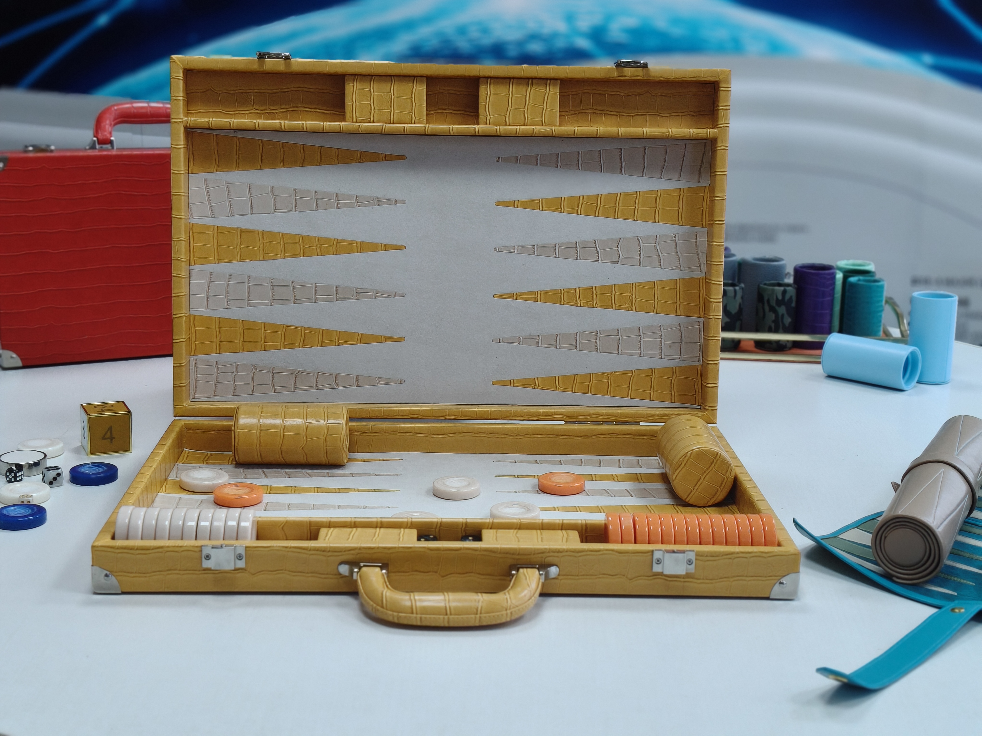 yellow crocodile PU leather backgammon set luxury board game