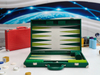 Green PU leather luxury backgammon set suitcase style board game