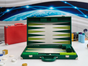 Green PU leather luxury backgammon set suitcase style board game