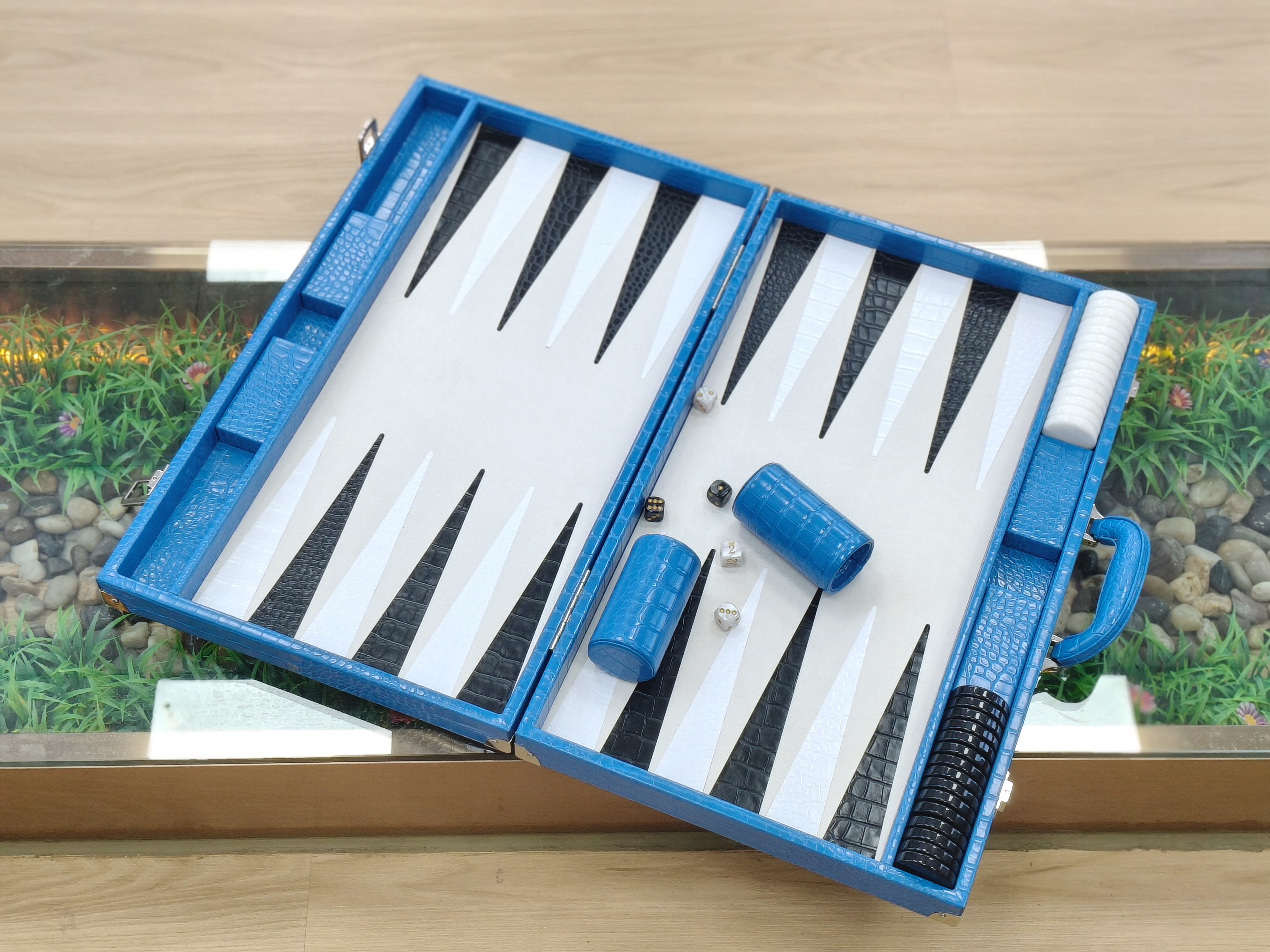 Handmade Luxury Crocodile Pattern Leather Backgammon Set Professional Folding Portable Board Game Case