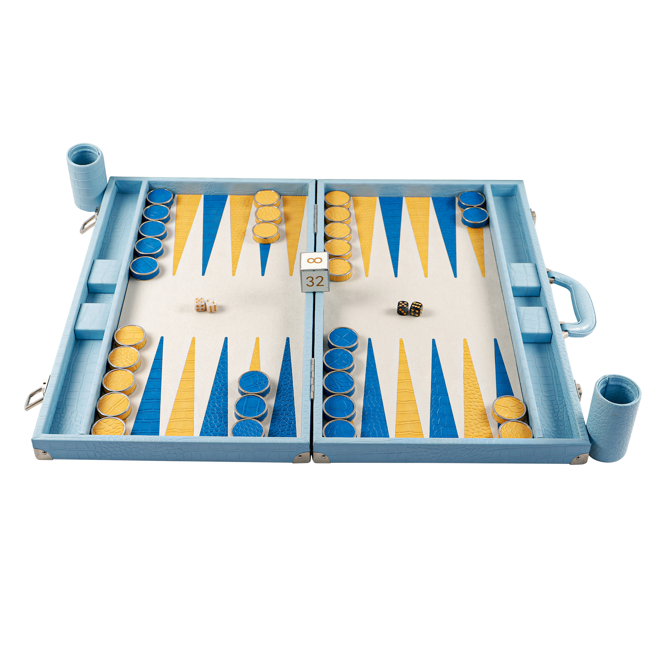 Backgammon Set with Premium Checkers And Dice Leather Folding Backgammon Board