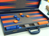 Modern Blue Leather Backgammon Set with Bold Contrast Board | Custom OEM Supplier