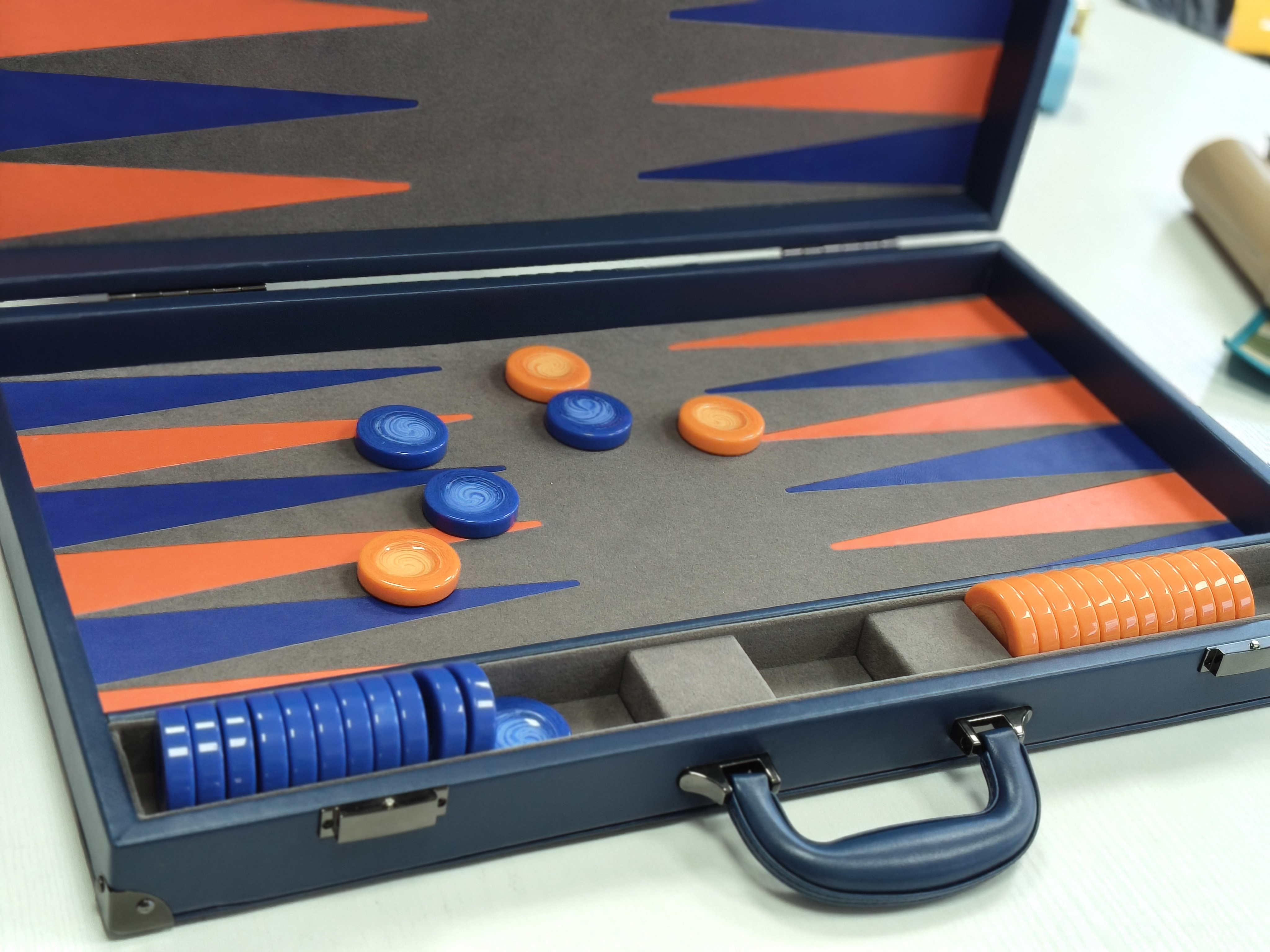 Modern Blue Leather Backgammon Set with Bold Contrast Board | Custom OEM Supplier