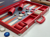 Luxury Red Ostrich Texture Backgammon Set with Classic Black & Ivory Board