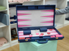 Navy Blue Ostrich-Embossed Leather Backgammon Set - Luxury Handcrafted Folding Board for Corporate Gifts