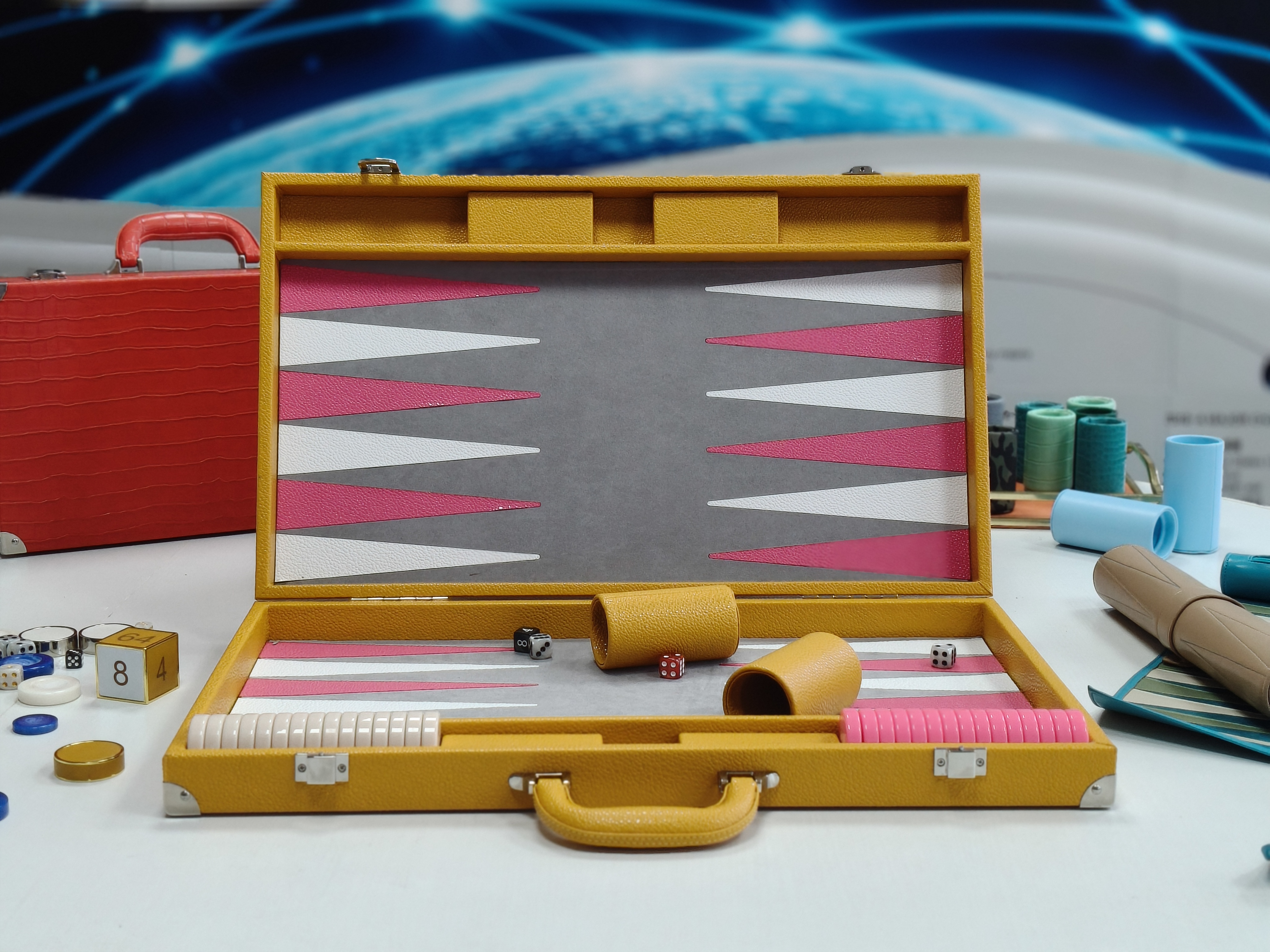 Handcrafted High-End Yellow Leather Backgammon Set Luxury Folding Board for Wholesale & Custom Gifts