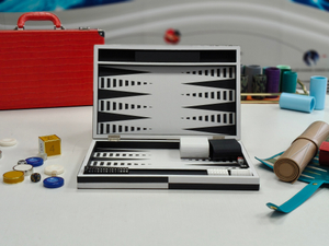 black white minimalist backgammon set PU leather board game with storage