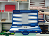 Custom PU Leather Backgammon Board Luxury Blue Suitcase Game Set with Handle