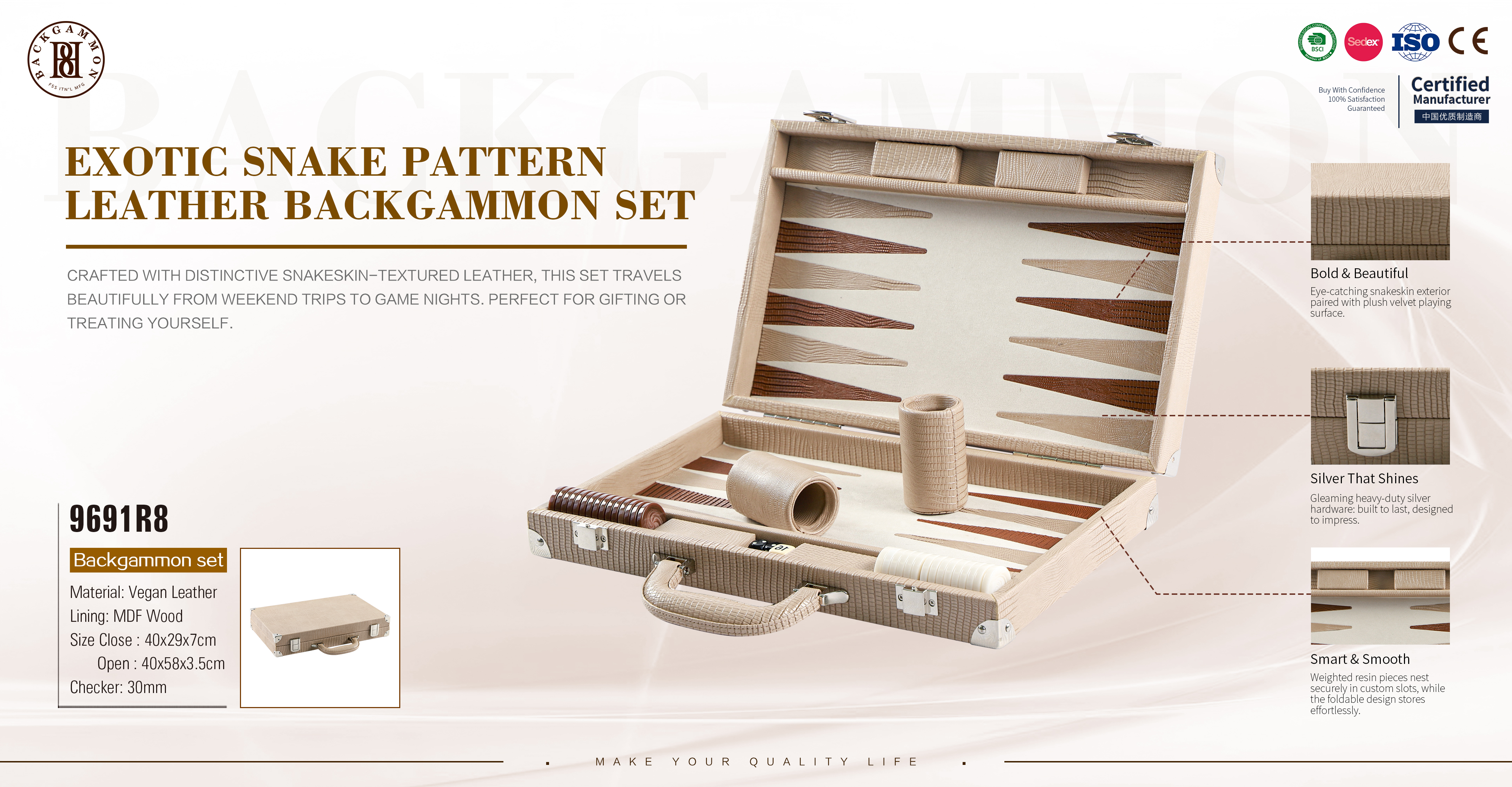  Custom Adult Backgammon Travel Set Leather Case with Portable Board And Playing Chips