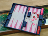 Navy Blue Ostrich-Embossed Leather Backgammon Set - Luxury Handcrafted Folding Board for Corporate Gifts