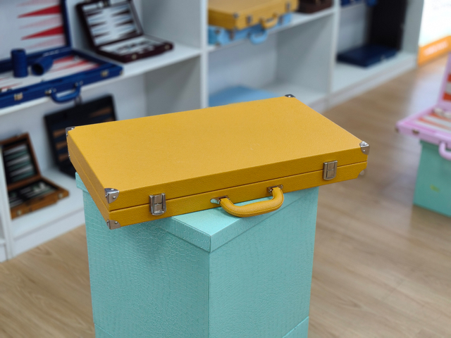 Handcrafted High-End Yellow Leather Backgammon Set Luxury Folding Board for Wholesale & Custom Gifts
