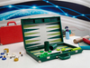 Premium Green PU Leather Backgammon Set – Suitcase Style Travel Board Game with Dice Cups
